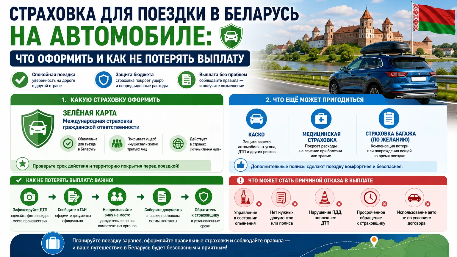 Страховка для поездки в Беларусь на автомобиле: что оформить и как не потерять выплату