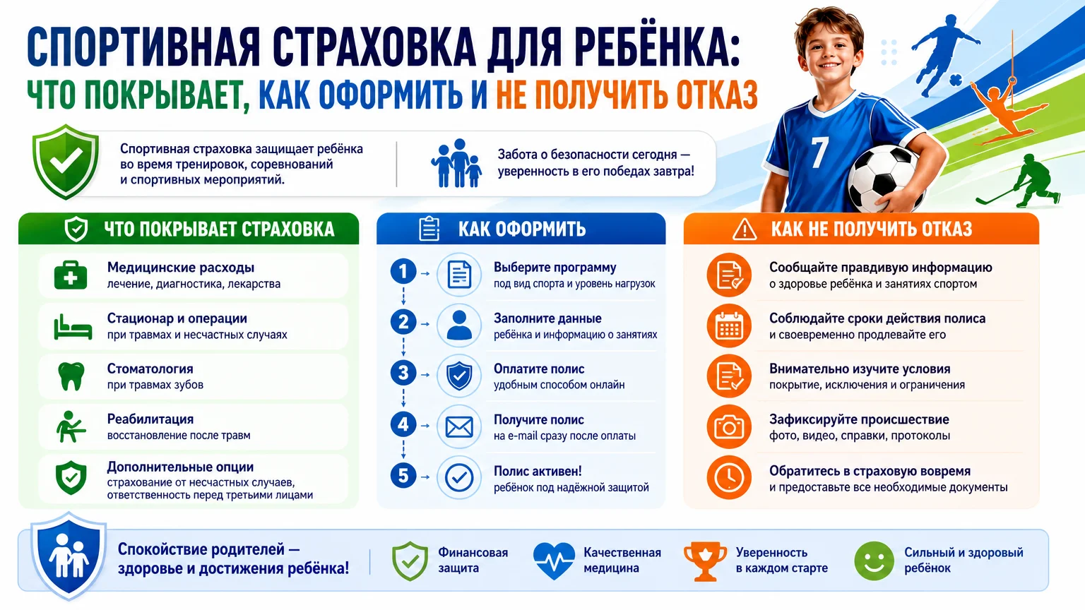 Спортивная страховка для ребёнка: что покрывает, как оформить и не получить отказ
