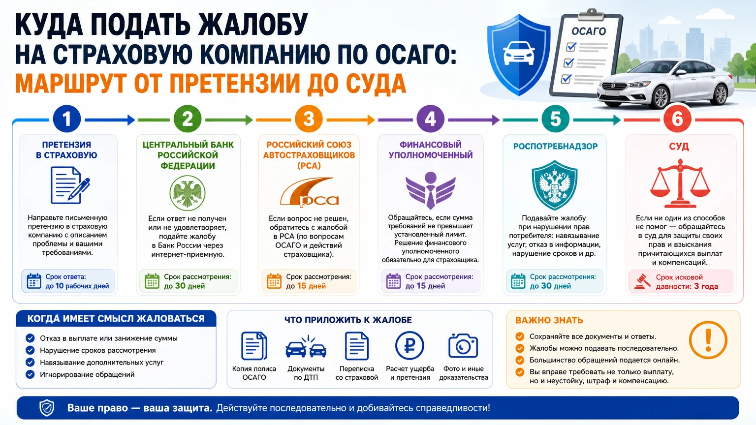Куда подать жалобу на страховую компанию по ОСАГО: маршрут от претензии до суда