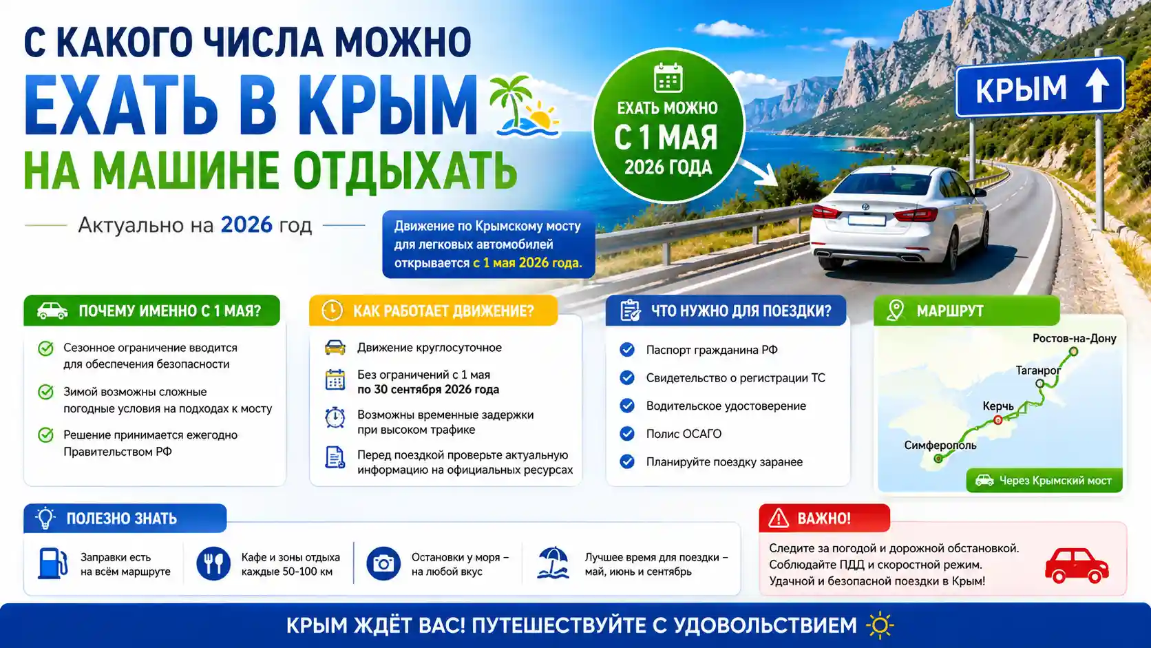 С какого числа можно ехать в Крым на машине отдыхать в 2026 году