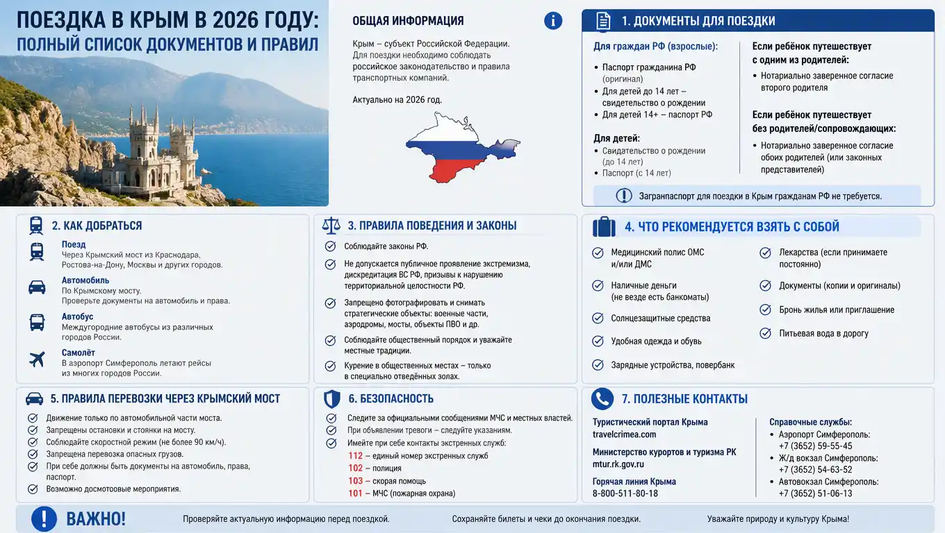 Поездка в Крым в 2026 году: полный список документов, правил и подготовка