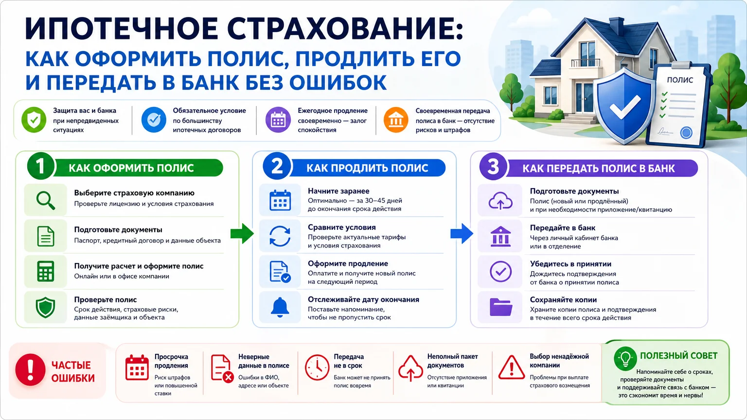 Ипотечное страхование: как оформить полис, продлить его и передать в банк без ошибок