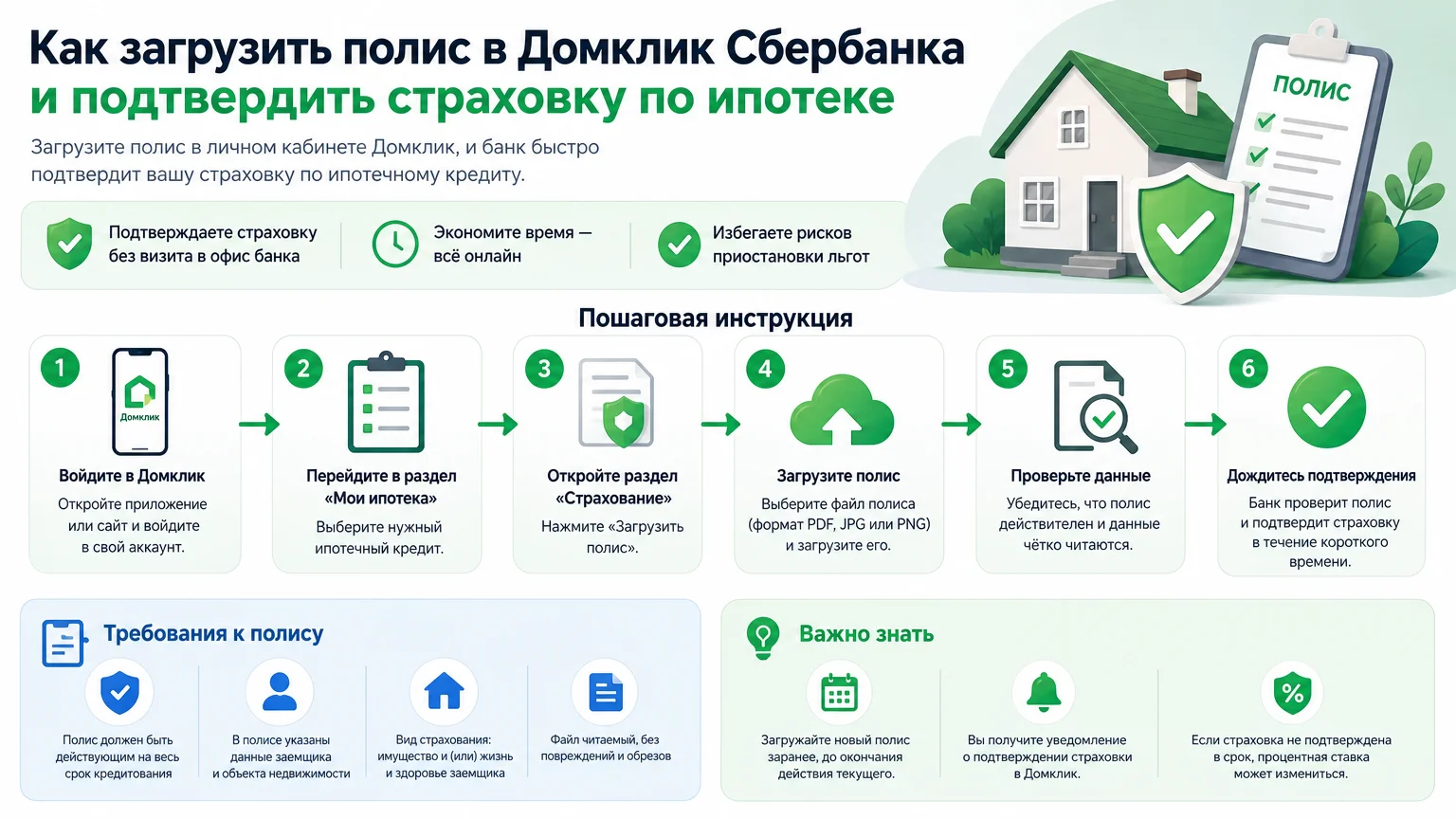 Как загрузить полис в Домклик Сбербанка и подтвердить страховку по ипотеке