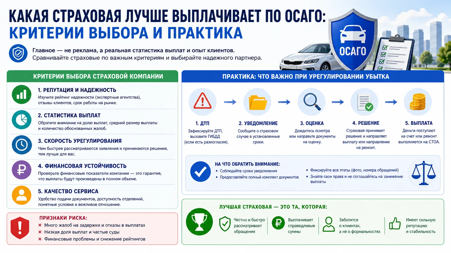 Какая страховая лучше выплачивает по ОСАГО: критерии выбора и практика