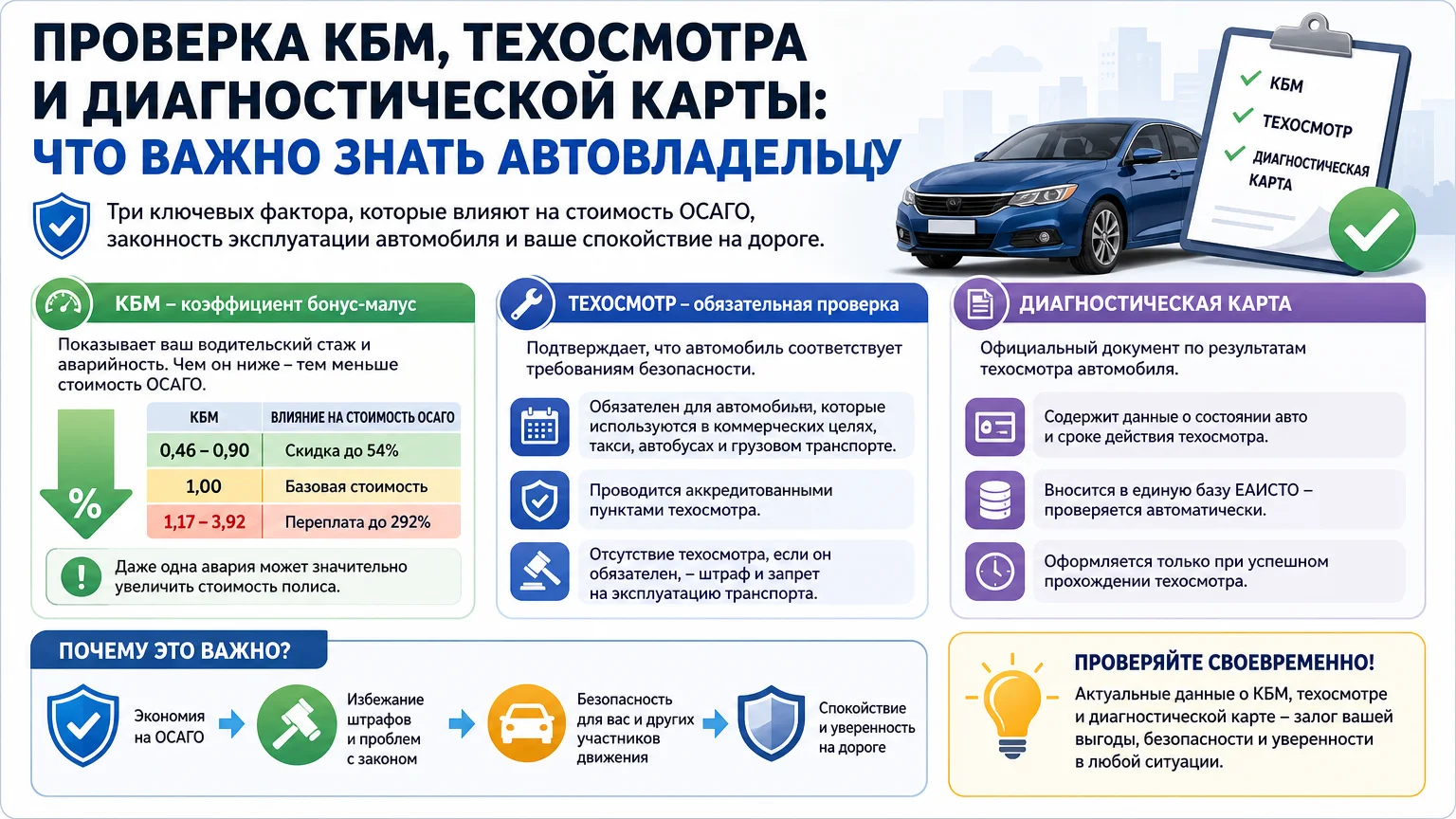 Проверка КБМ, техосмотра и диагностической карты: что важно знать автовладельцу