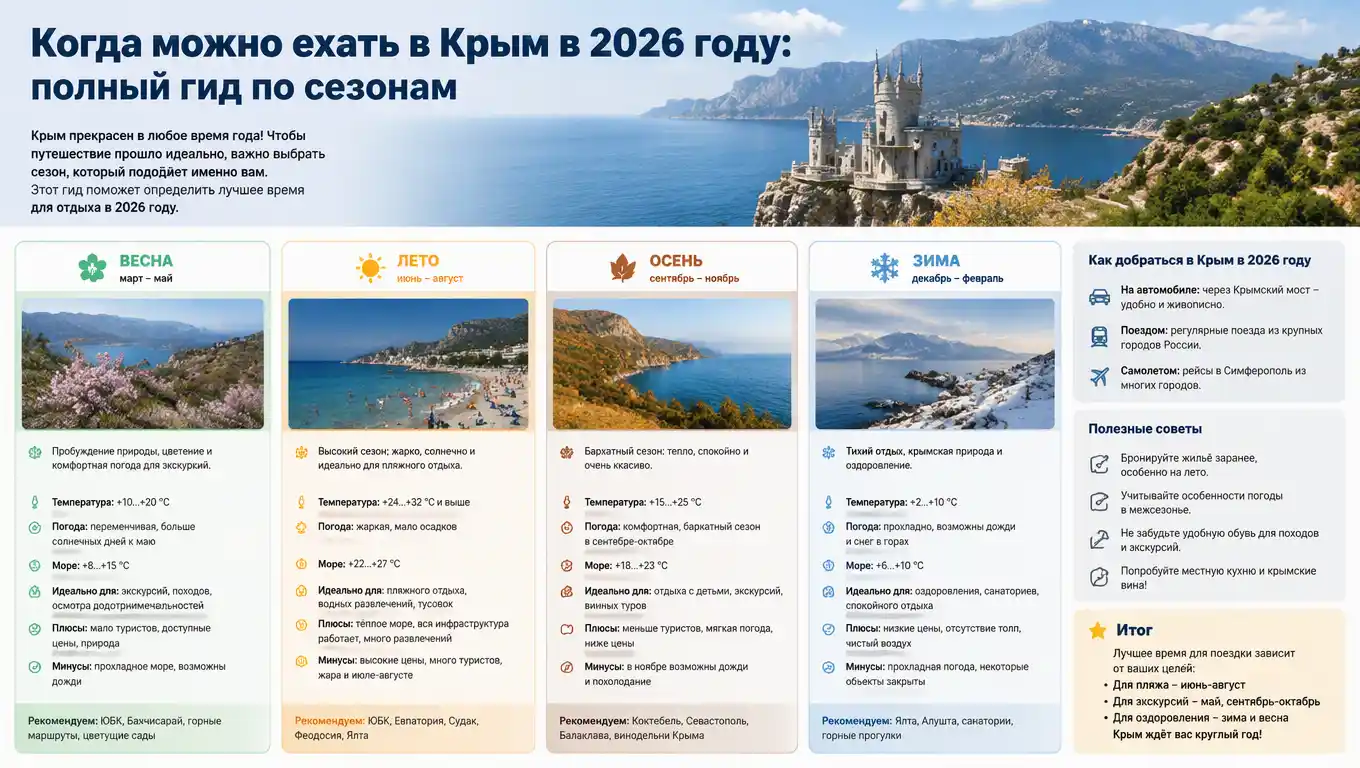 Когда можно ехать в Крым в 2026 году: полный гид по сезонам
