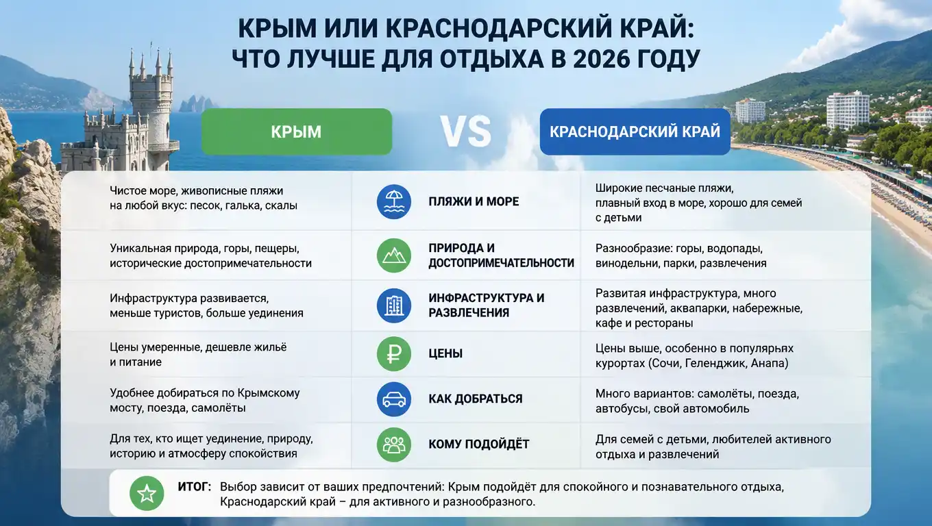 Крым или Краснодарский край: что лучше для отдыха в 2026 году