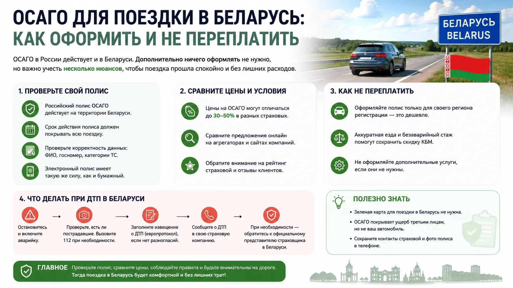 ОСАГО для поездки в Беларусь: как оформить и не переплатить