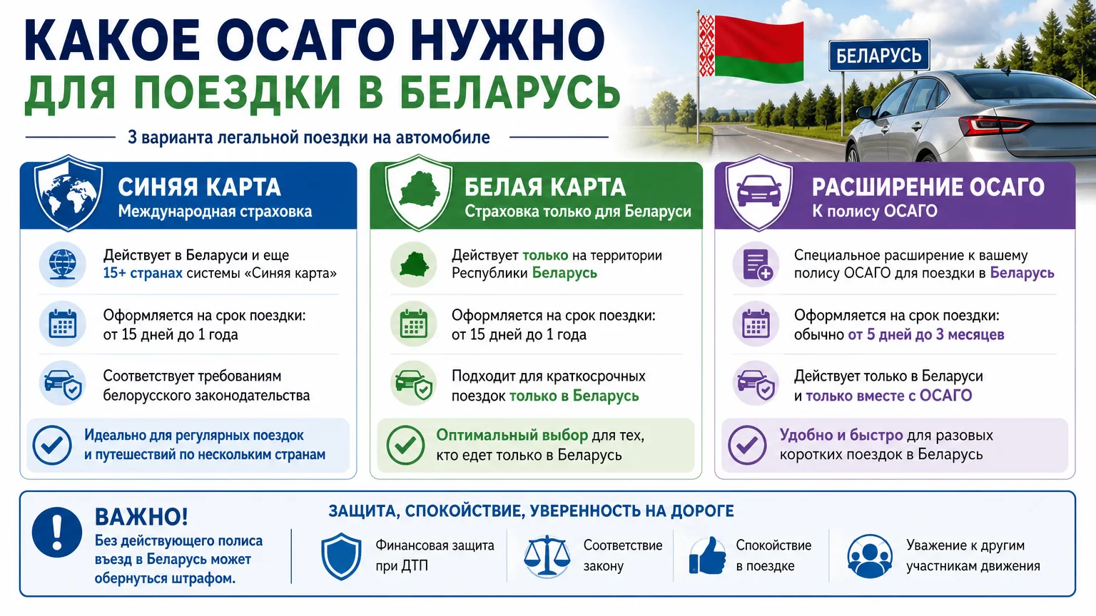 Какое ОСАГО нужно для поездки в Беларусь: «Синяя карта», «Белая карта» и расширение ОСАГО