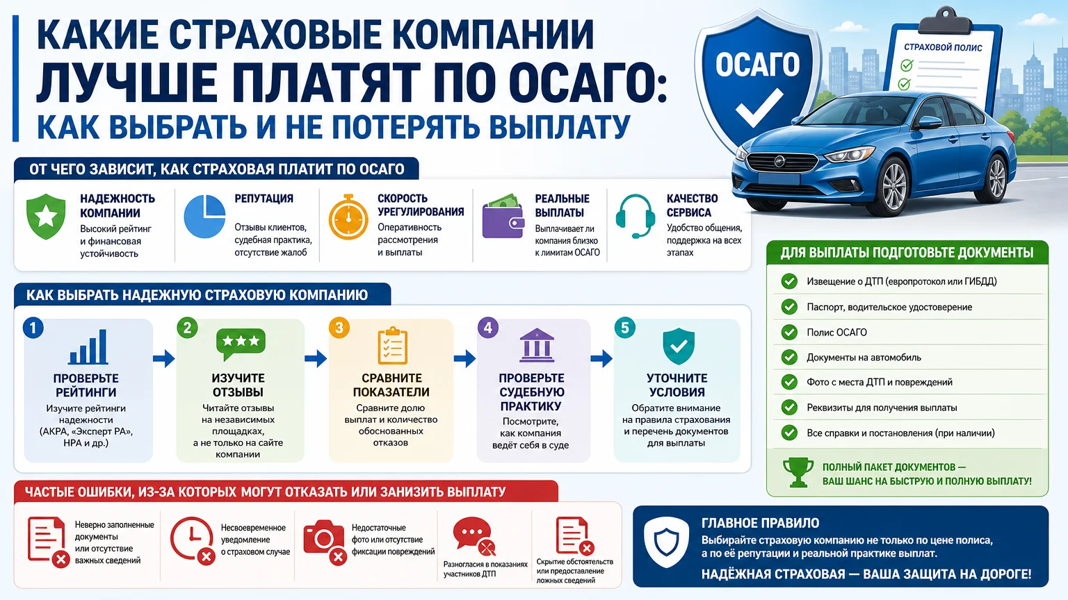 Какие страховые компании лучше платят по ОСАГО: как выбрать и не потерять выплату
