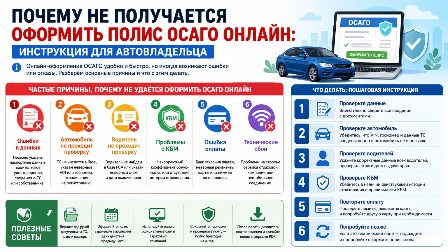 Почему не получается оформить полис ОСАГО онлайн: инструкция для автовладельца