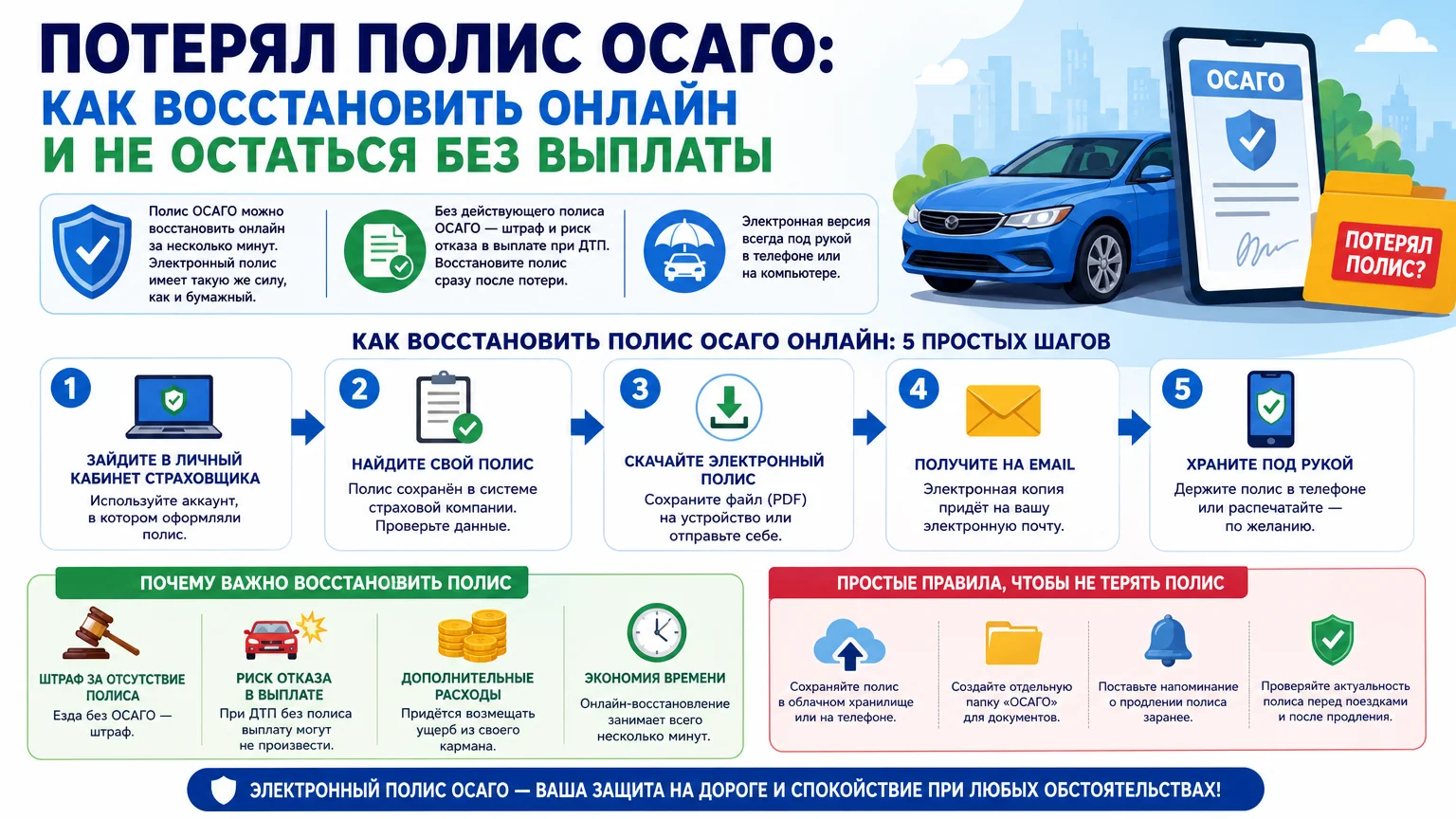 Потерял полис ОСАГО: как восстановить онлайн и не остаться без выплаты
