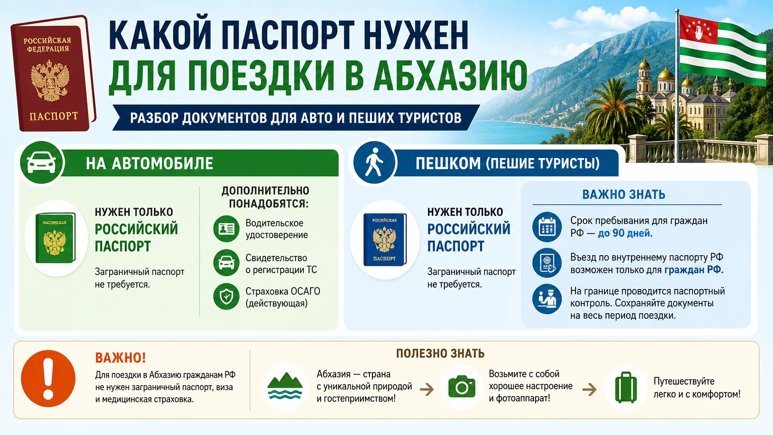 Какой паспорт нужен для поездки в Абхазию: разбор документов для авто и пеших туристов