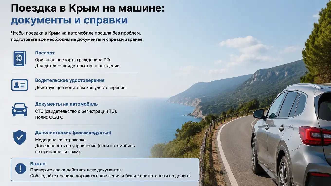 Поездка в Крым на машине: документы и справки в 2026 году