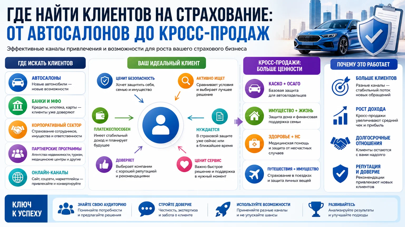 Где найти клиентов на страхование: от автосалонов до кросс-продаж
