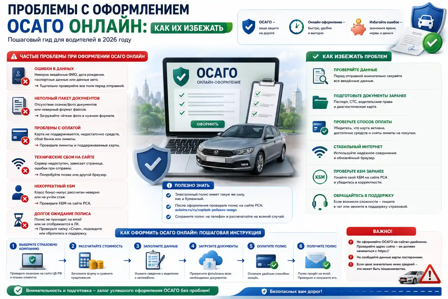 Проблемы с оформлением ОСАГО онлайн в 2026 году: как их избежать и что делать