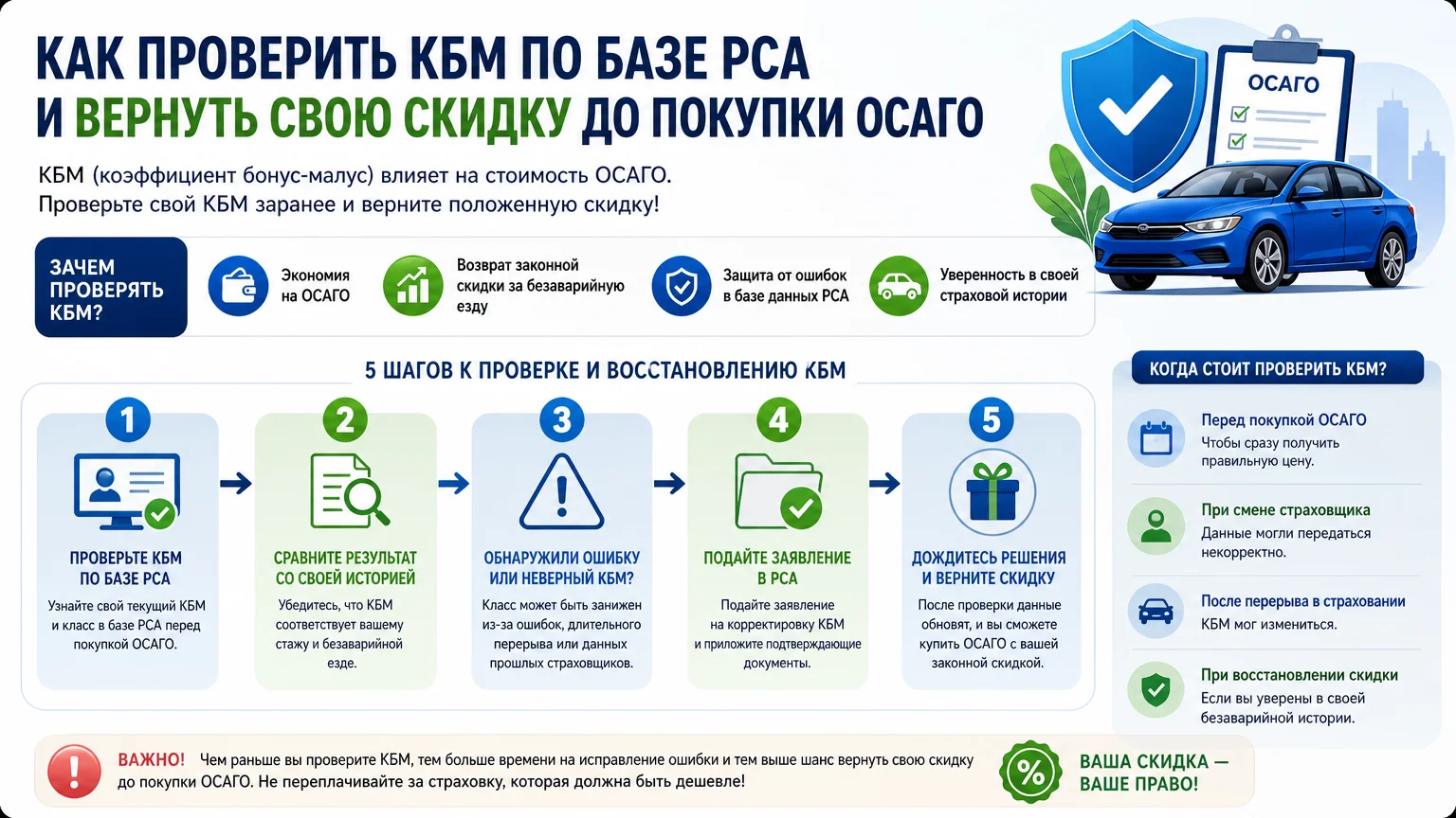 Как проверить КБМ по базе РСА и вернуть свою скидку до покупки ОСАГО