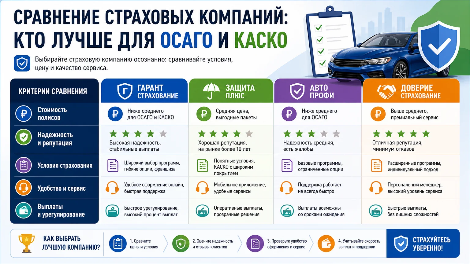 Сравнение страховых компаний: кто лучше для ОСАГО и каско