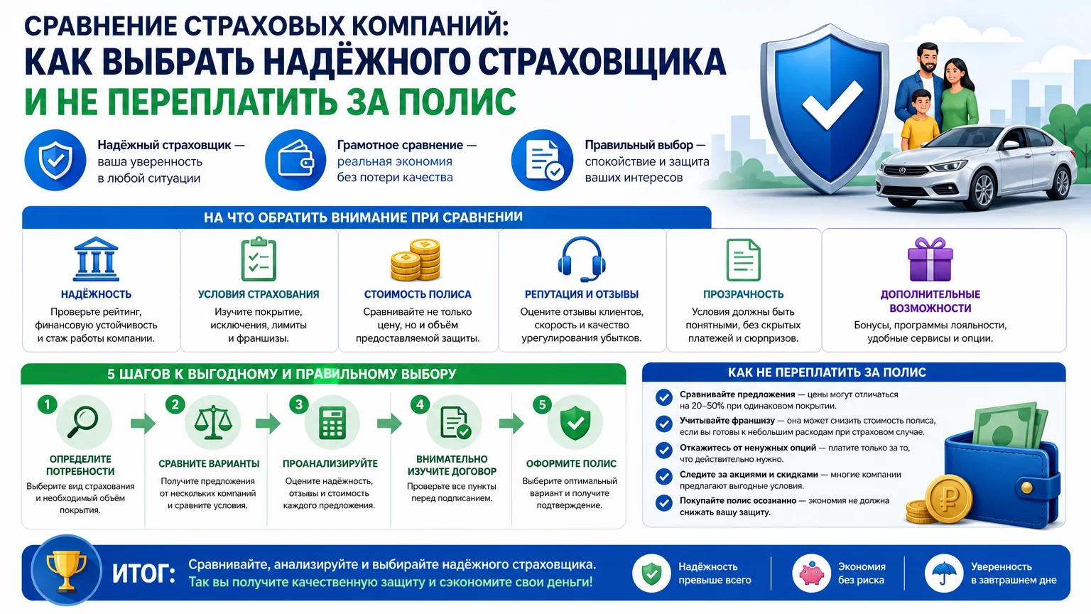 Сравнение страховых компаний: как выбрать надёжного страховщика и не переплатить за полис