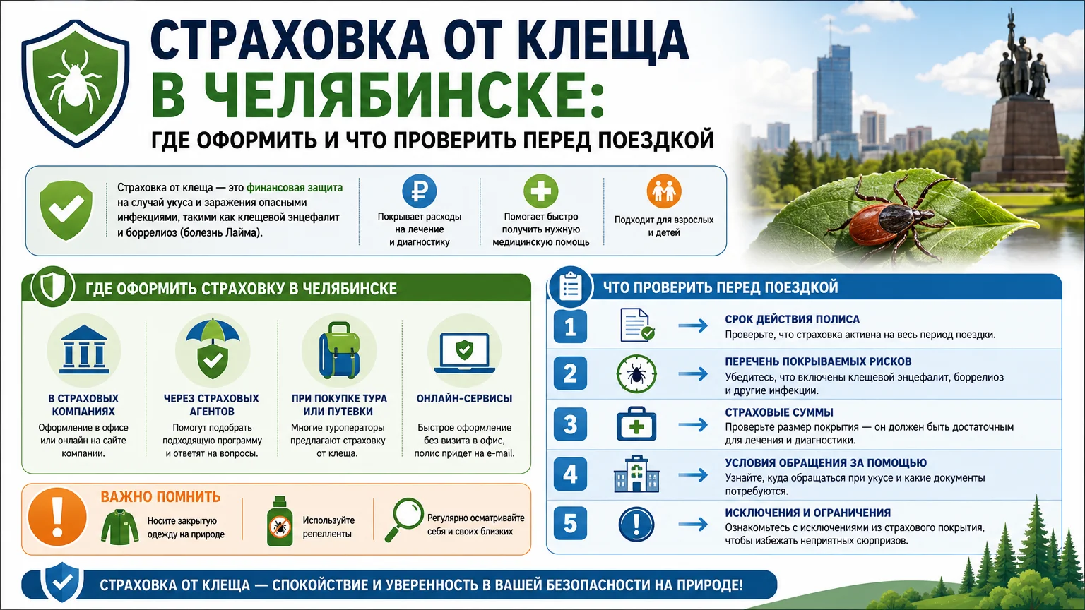 Страховка от клеща в Челябинске: где оформить и что проверить перед поездкой