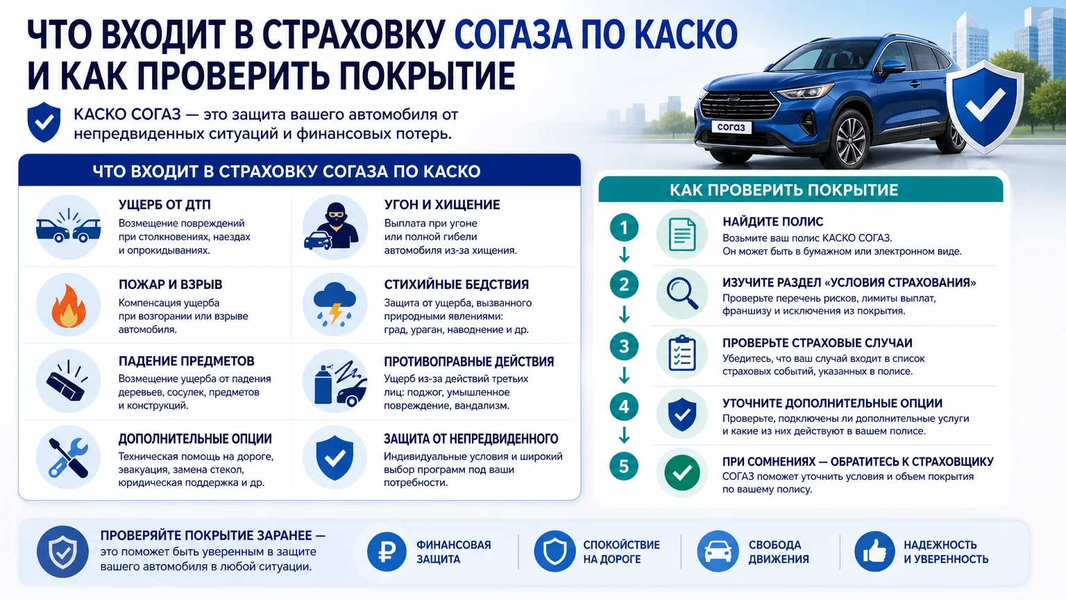 Что входит в страховку СОГАЗа по КАСКО и как проверить покрытие