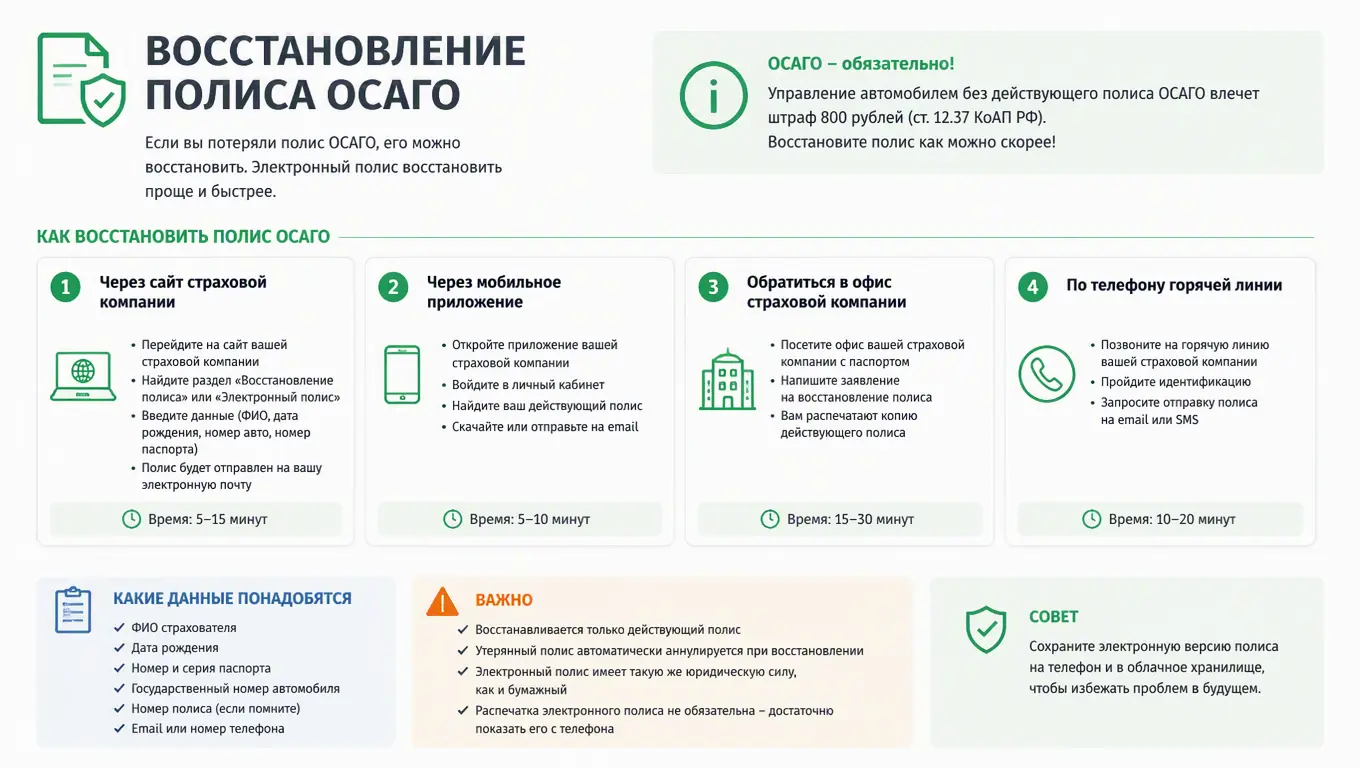 Восстановление полиса ОСАГО в 2026 году: все способы и нюансы