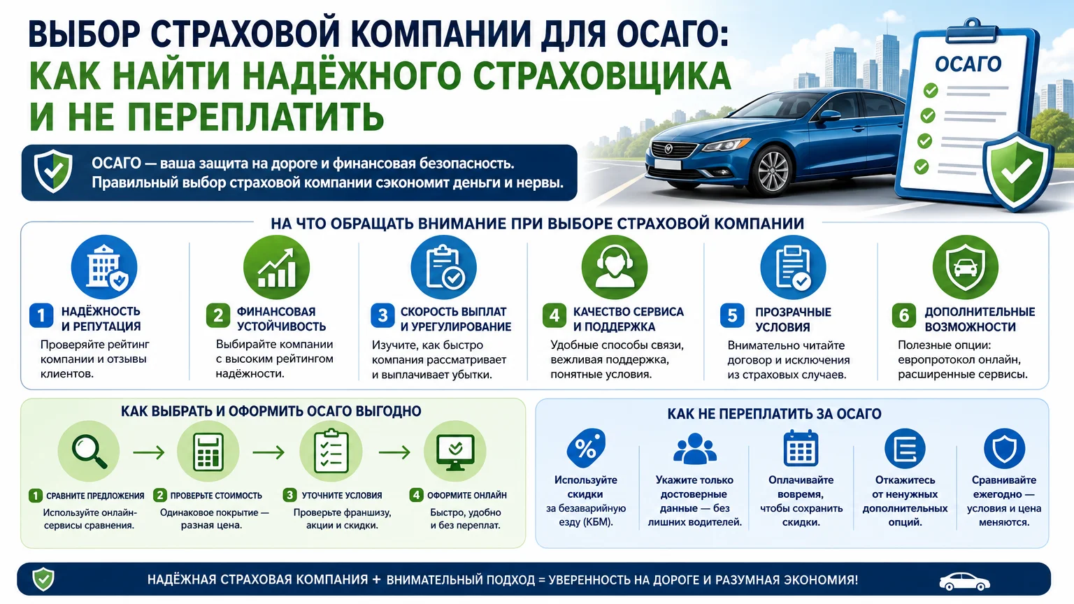 Выбор страховой компании для ОСАГО: как найти надёжного страховщика и не переплатить