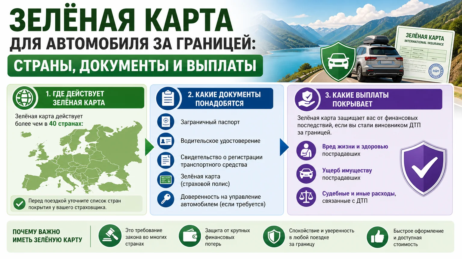 Зелёная карта для автомобиля за границей: страны, документы и выплаты