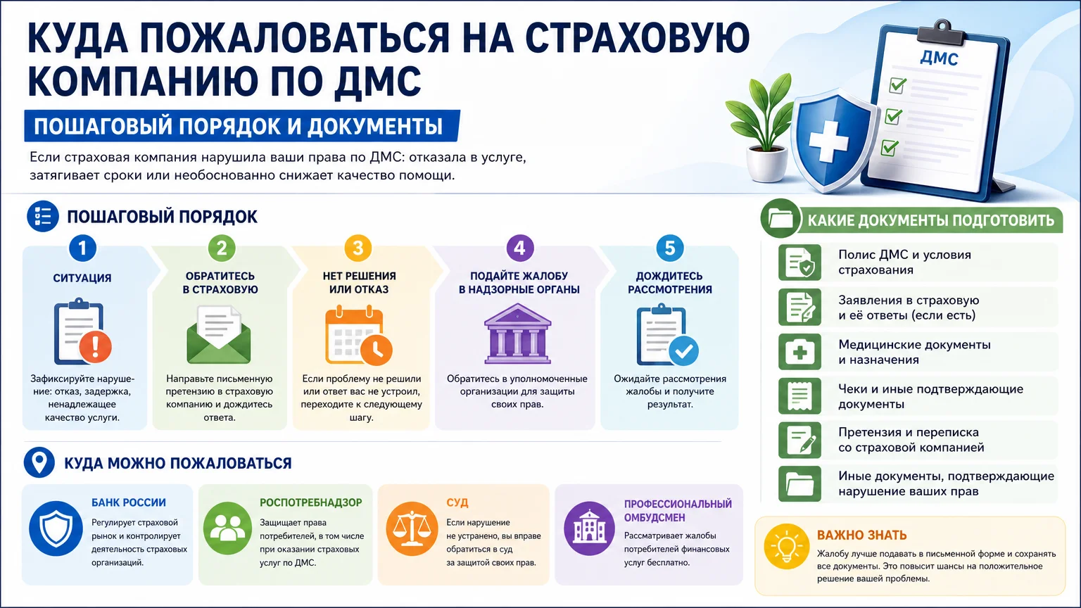Куда пожаловаться на страховую компанию по ДМС: пошаговый порядок и документы
